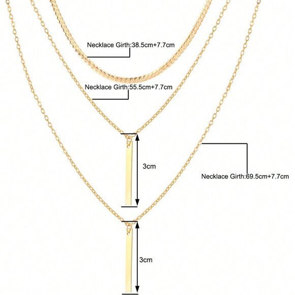 Yellow Gold Casual Women's Snake Bone Chain Multilayer Pendant Necklace - Picture 5 of 5